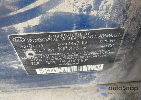2015 Hyundai Sonata Sport из США, поврежденный, VIN 5NPE34AF3FH031908